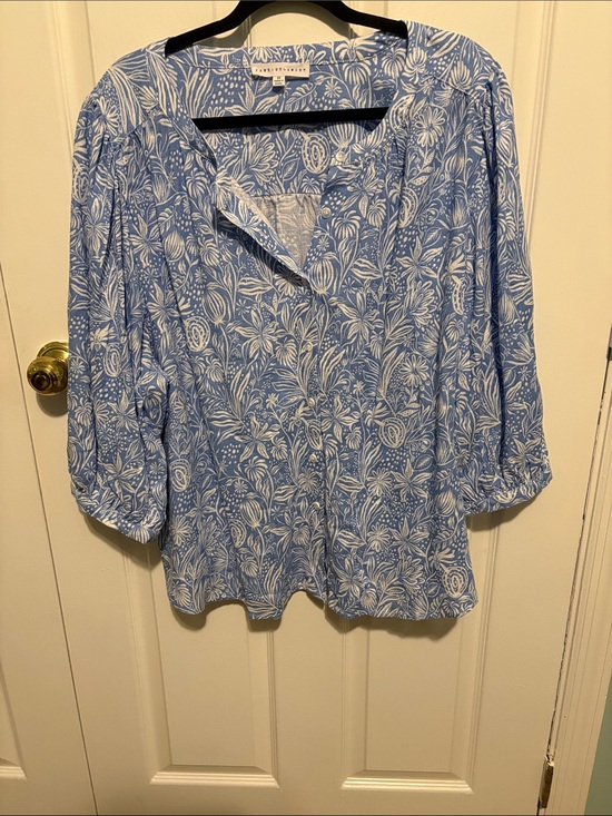 Jane and Delancey Tops - Jane and Delancey Light Blue and White Floral Button-Down Blouse